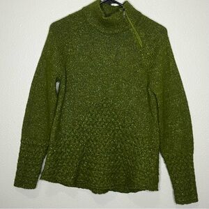 Royal‎ Robbins Sweater Women Large Green High Neck Wool Blend Braided Zipper
